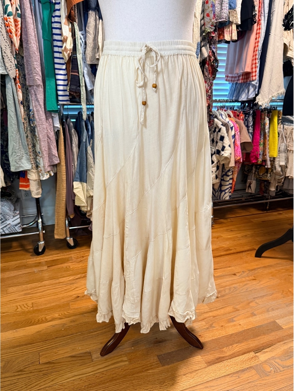 YOUNG THREADS Latte Boho Asymmetrical Mid Length Skirt NWOT XL